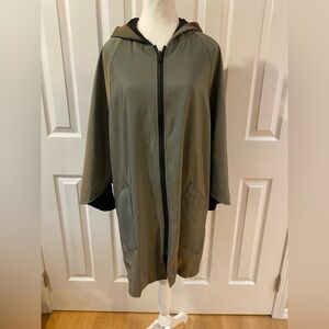Janka Iridescent Olive Green and Black Patty Cape Reversible Rain Jacket
